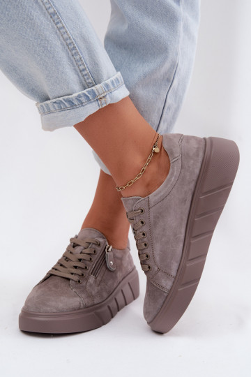 Dames platform schoenen van faux suede in zandkleur Luna 2