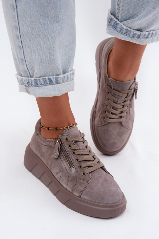 schoenen DamesOpturalnego van suèdeu met platform beige Lunis