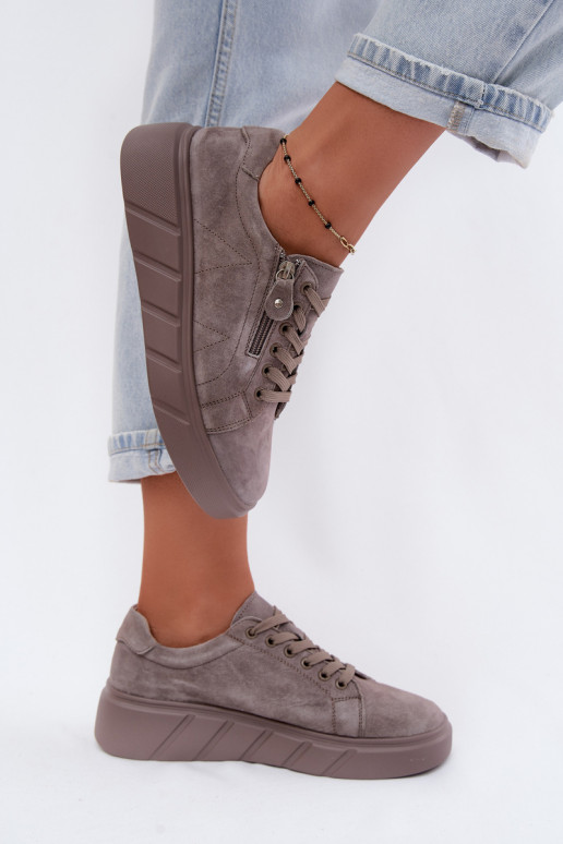 Dames platform schoenen van faux suede in zandkleur Luna