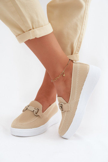 Dames platform schoenen met ornamenten in zandkleur Freshy