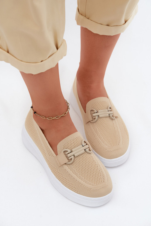 Dames platform schoenen met ornamenten in zandkleur Freshy