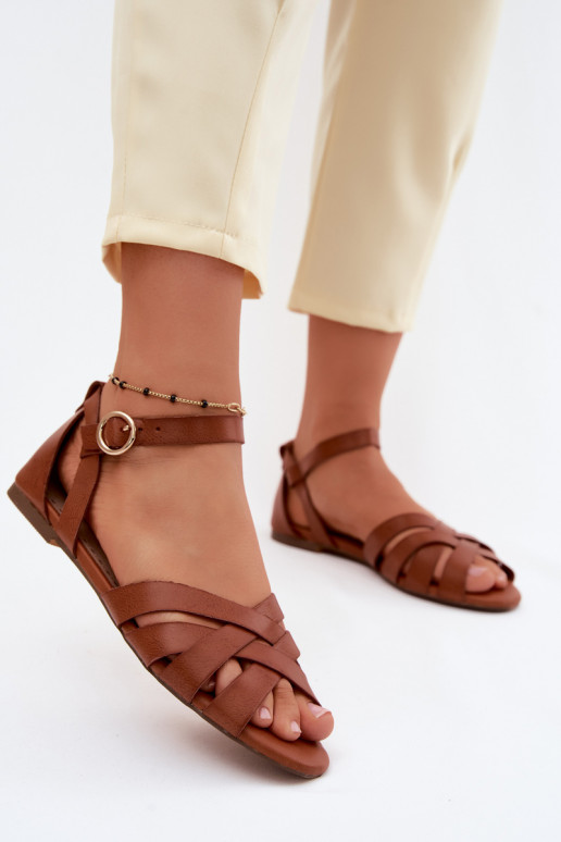 Sandalen voor dames Met Strepen Eko Leer bruine kleur Lagos