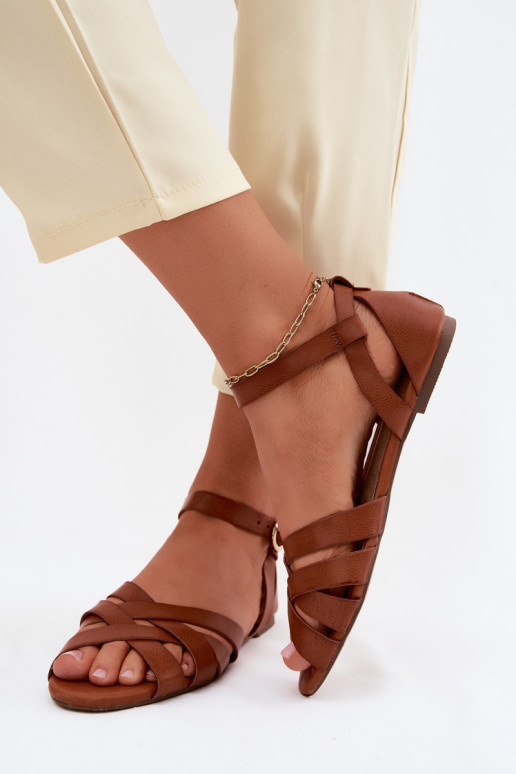 Sandalen voor dames Met Strepen Eko Leer bruine kleur Lagos