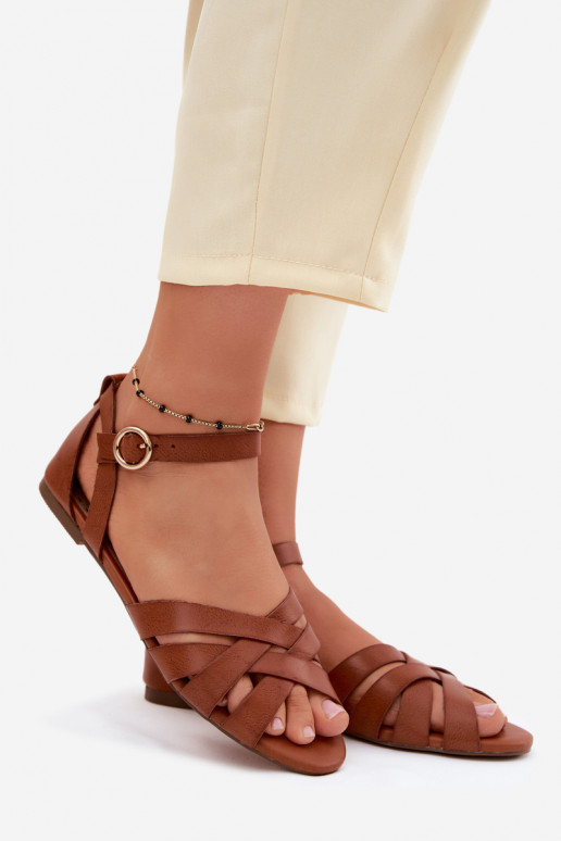 Sandalen voor dames Met Strepen Eko Leer bruine kleur Lagos