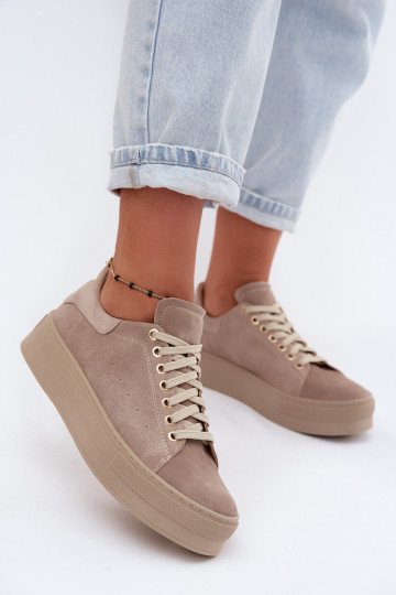 Leer van suède Sneakers model schoenen Dames met platform Zazoo N408S7 beige 2