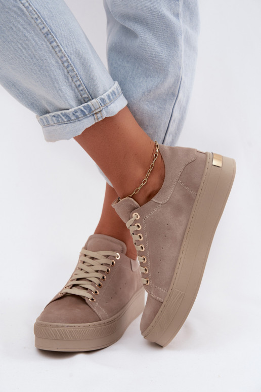Leer van suède Sneakers model schoenen Dames met platform Zazoo N408S7 beige