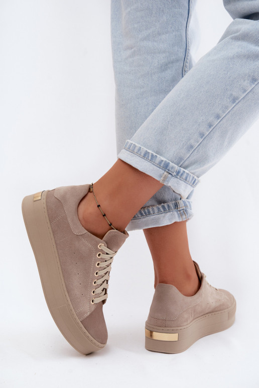 Leer van suède Sneakers model schoenen Dames met platform Zazoo N408S7 beige