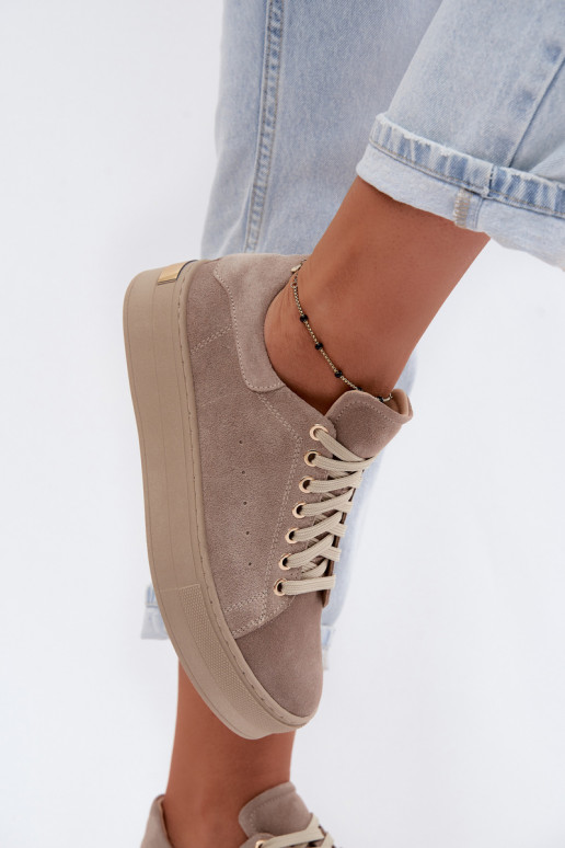Leer van suède Sneakers model schoenen Dames met platform Zazoo N408S7 beige