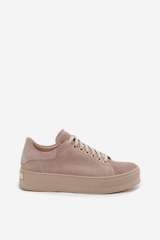 Leer van suède Sneakers model schoenen Dames met platform Zazoo N408S7 beige