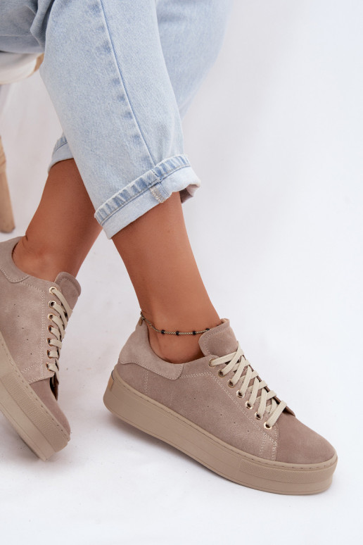 Leer van suède Sneakers model schoenen Dames met platform Zazoo N408S7 beige