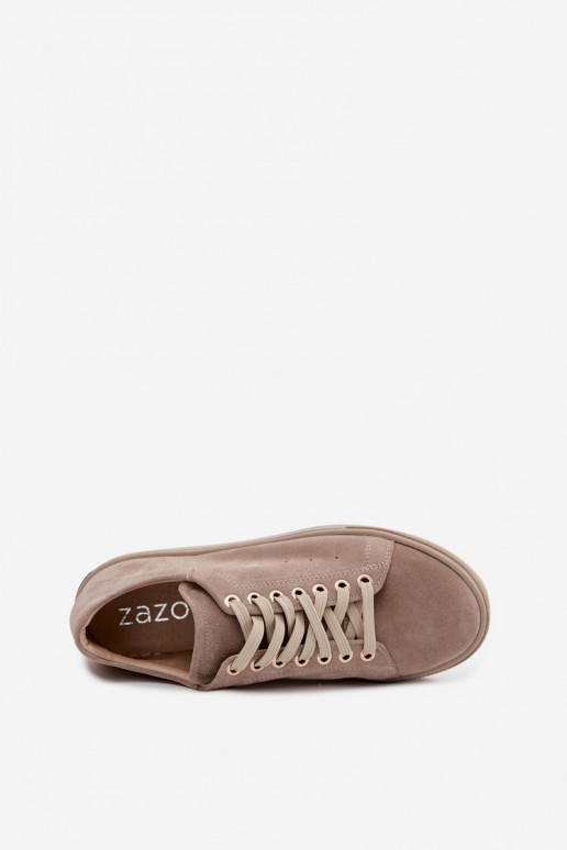 Leer van suède Sneakers model schoenen Dames met platform Zazoo N408S7 beige