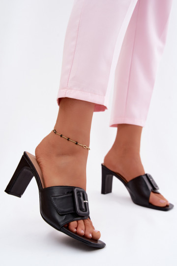 Dames slippers met hakken, ornamenten en gespen in zwarte kleur Vinceza 22-20159 2
