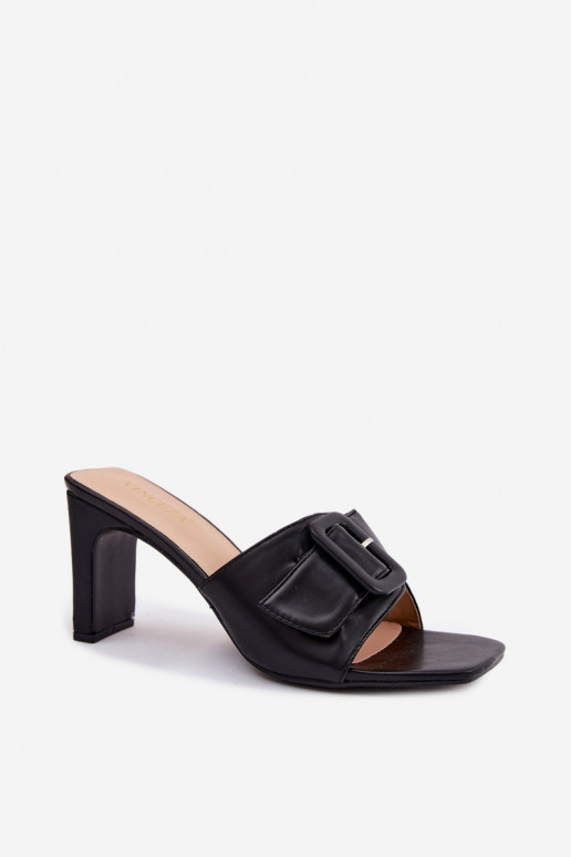 Dames slippers met hakken, ornamenten en gespen in zwarte kleur Vinceza 22-20159