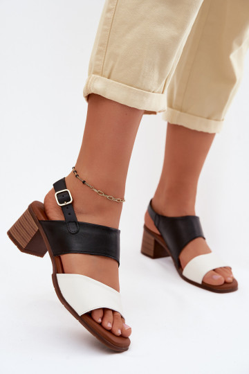 Dames sandalen met hak in zand- en zwarte kleur Tai turiciejka E7396-01 2