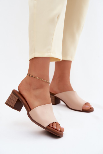Leren pantoffels Dames met hakken Het heeftciejka E7395-04 beige