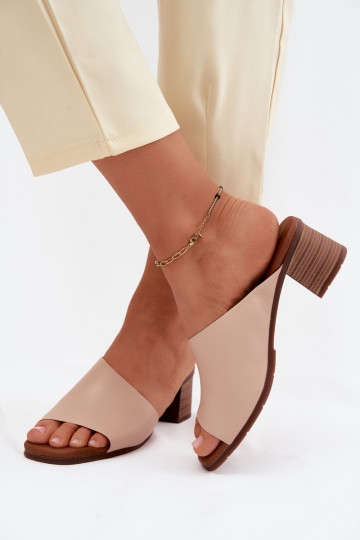 Leren pantoffels Dames met hakken Het heeftciejka E7395-04 beige 2