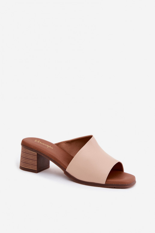 Leren pantoffels Dames met hakken Het heeftciejka E7395-04 beige