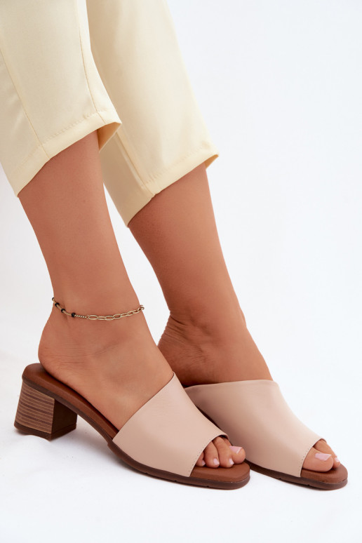 Leren pantoffels Dames met hakken Het heeftciejka E7395-04 beige