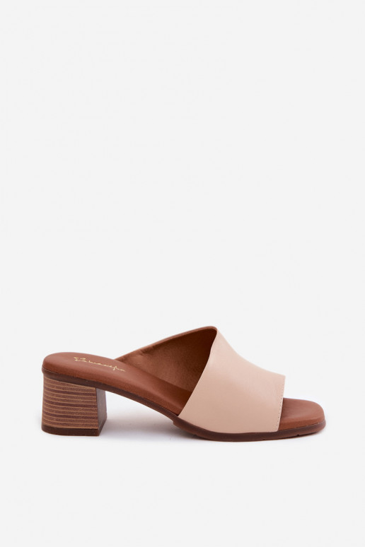 Leren slippers met hak in zandkleur Tai turiciejka E7395-04