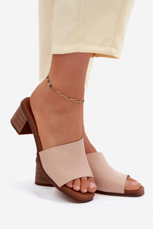 Leren pantoffels Dames met hakken Het heeftciejka E7395-04 beige