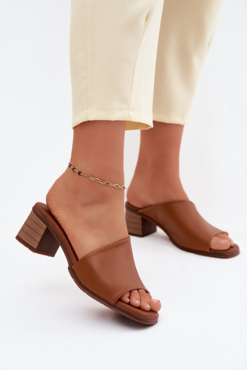 Leren pantoffels Dames met hakken Het heeftciejka E7395-29 bruine kleur 2