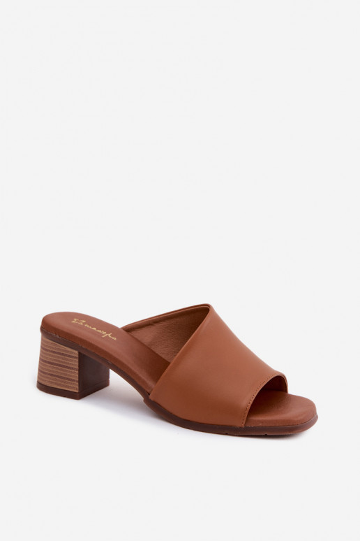 Leren pantoffels Dames met hakken Het heeftciejka E7395-29 bruine kleur