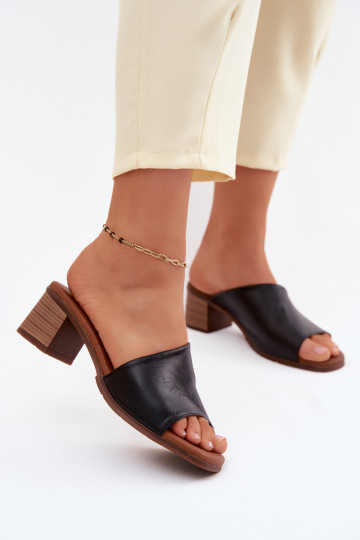 Zwarte leren dames slippers met hak 2