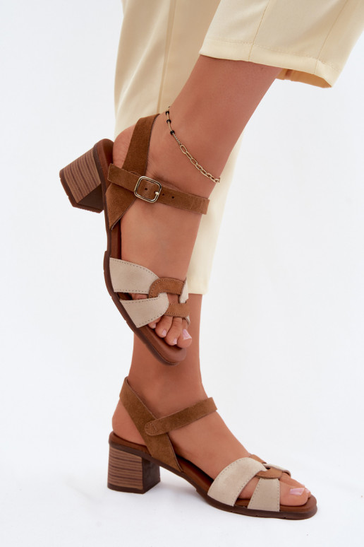 Leer Suède damessandalen met hakken Het heeftciejka E7400-04 beige