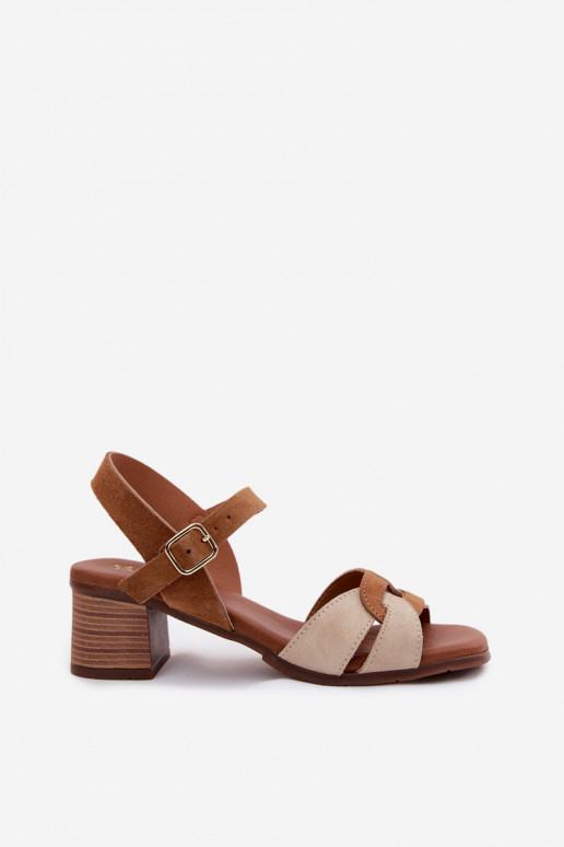 Leer Suède damessandalen met hakken Het heeftciejka E7400-04 beige