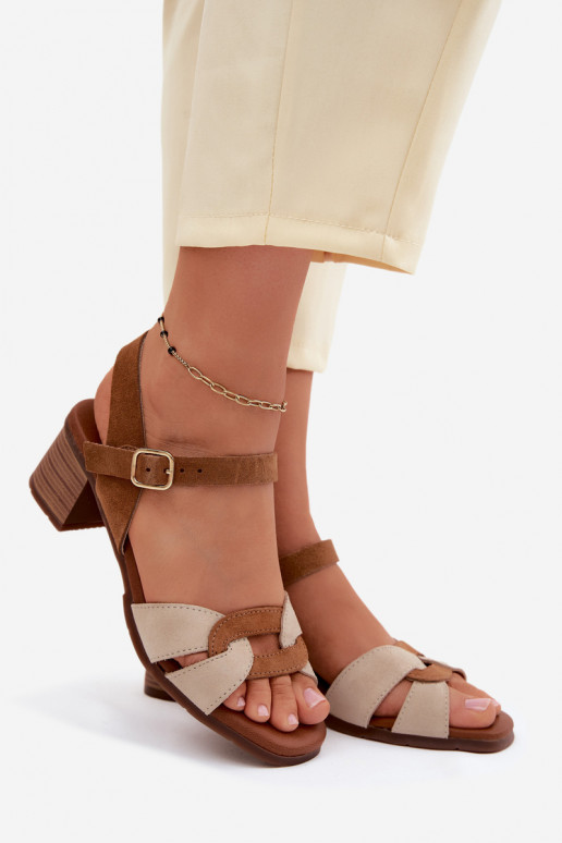 Leer Suède damessandalen met hakken Het heeftciejka E7400-04 beige