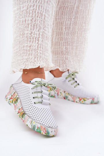 Leren platform schoenen met patronen in wit-groen Artiker 54C1807 2