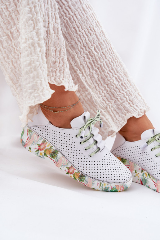 Leren platform schoenen met patronen in wit-groen Artiker 54C1807