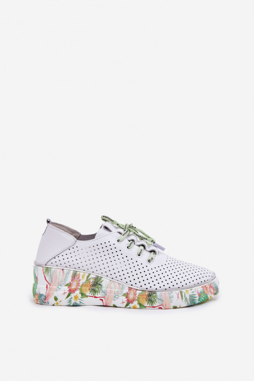Leren platform schoenen met patronen in wit-groen Artiker 54C1807