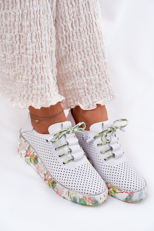 Leer schoenen met platform met patronen Artiker 54C1807 INit-groene kleur