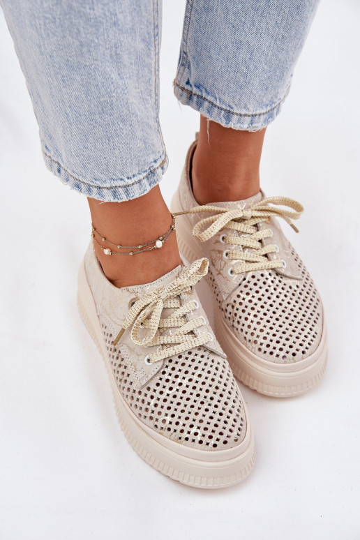 Ajuur suède dames platform schoenen in zand-goud Artiker 56C2108