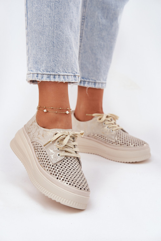 Ajuur suède dames platform schoenen in zand-goud Artiker 56C2108