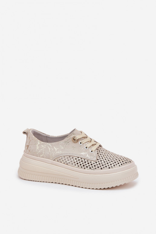 Ajuur suède dames platform schoenen in zand-goud Artiker 56C2108