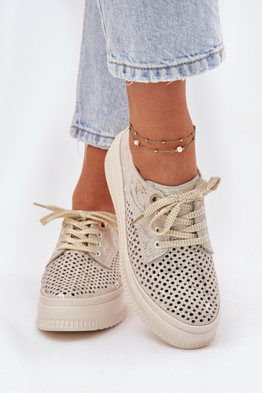 OpengeInerkt suède schoenen Dames met platform Artiker 56C2108 beige-gouden kleur