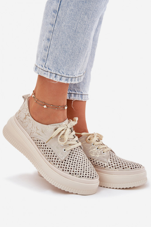 Ajuur suède dames platform schoenen in zand-goud Artiker 56C2108