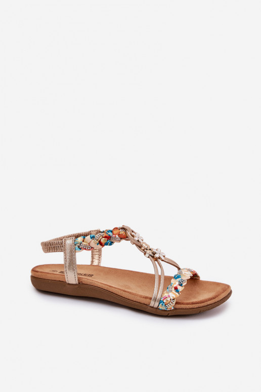 Vlakke dames sandalen met gevlochten banden in goud Artiker 54C1323