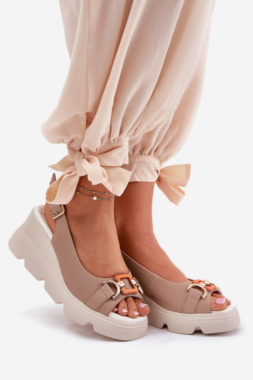 Dames platform sandalen met ornamenten in zandkleur Artiker 56C2208