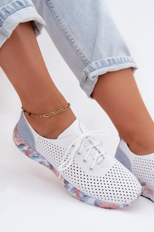 Dames leren schoenen met veters op een platform in wit-blauw Artiker 58C0586