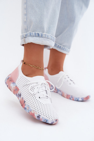 Leer schoenen Dames met veters met platform Artiker 58C0587 INit-roze