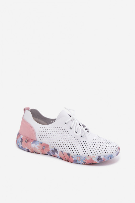 Dames leren schoenen met veters op een platform in wit-roze Artiker 58C0587