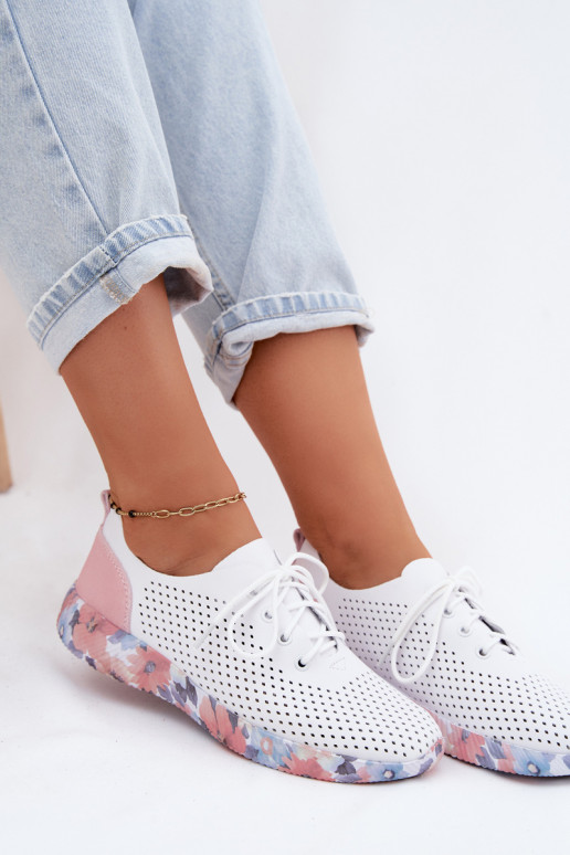 Dames leren schoenen met veters op een platform in wit-roze Artiker 58C0587