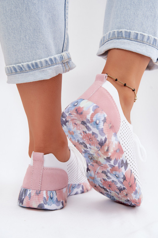 Leer schoenen Dames met veters met platform Artiker 58C0587 INit-roze