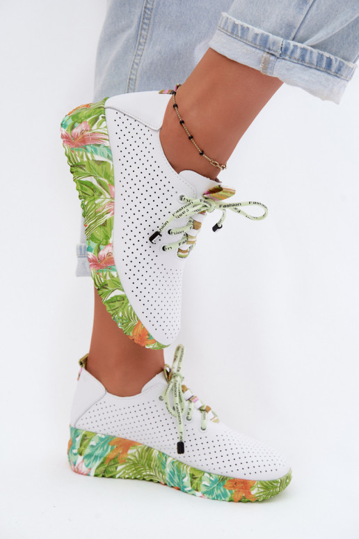 Leren platform schoenen in wit-groen Artiker 58C0600