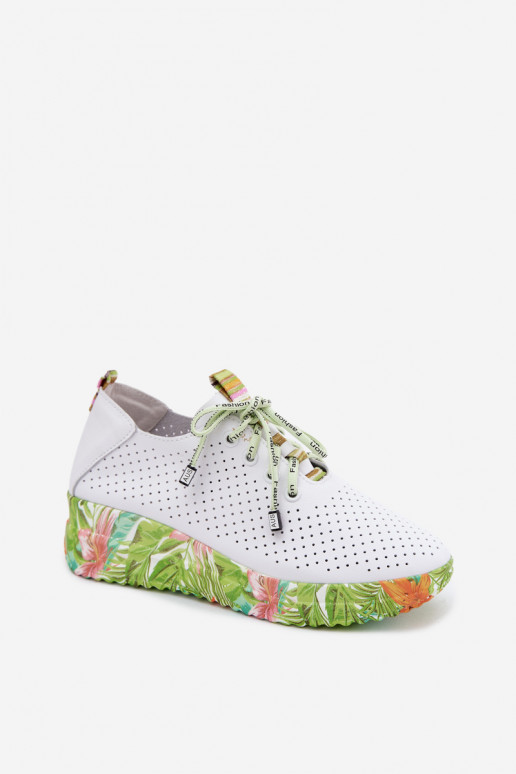 Leren platform schoenen in wit-groen Artiker 58C0600