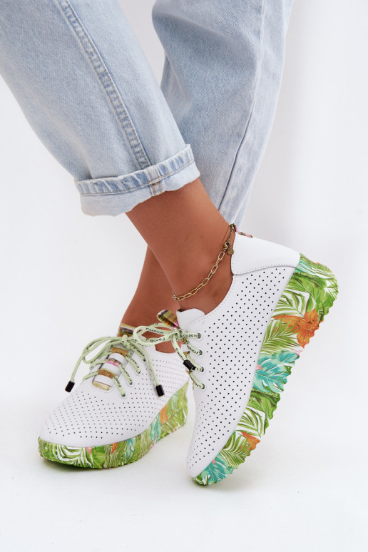 Leren platform schoenen in wit-groen Artiker 58C0600