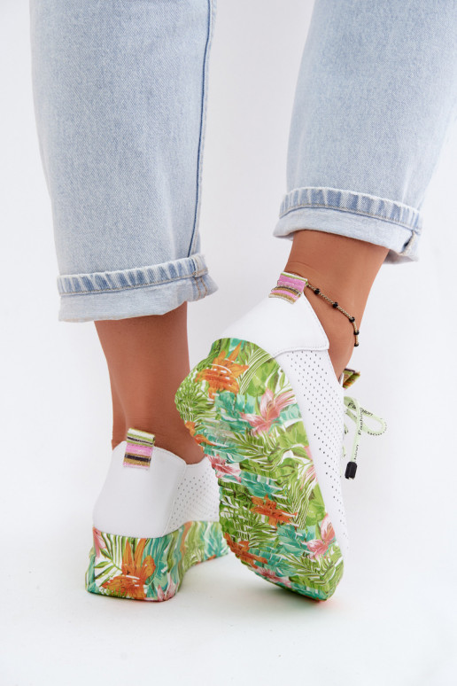 Leren platform schoenen in wit-groen Artiker 58C0600